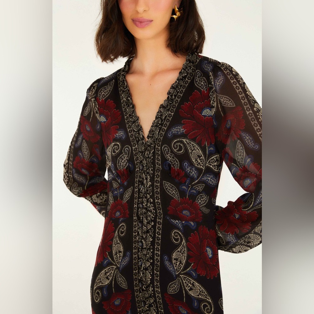 FARM Rio Black and Red Long Sleeve Dress - Picture 3 of 11